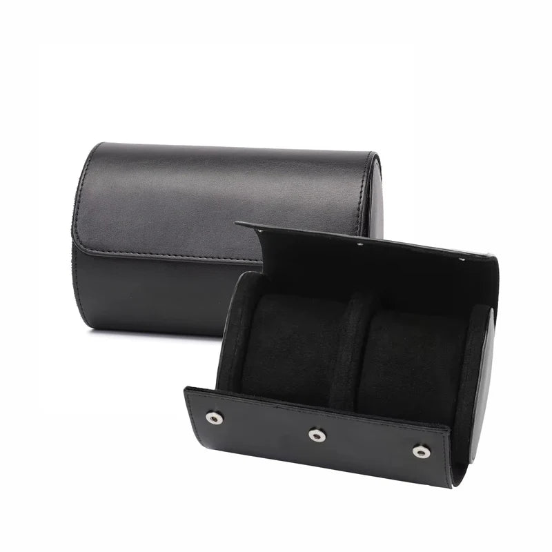Vantier Premium Black Leather Watch Case – 2 Slots