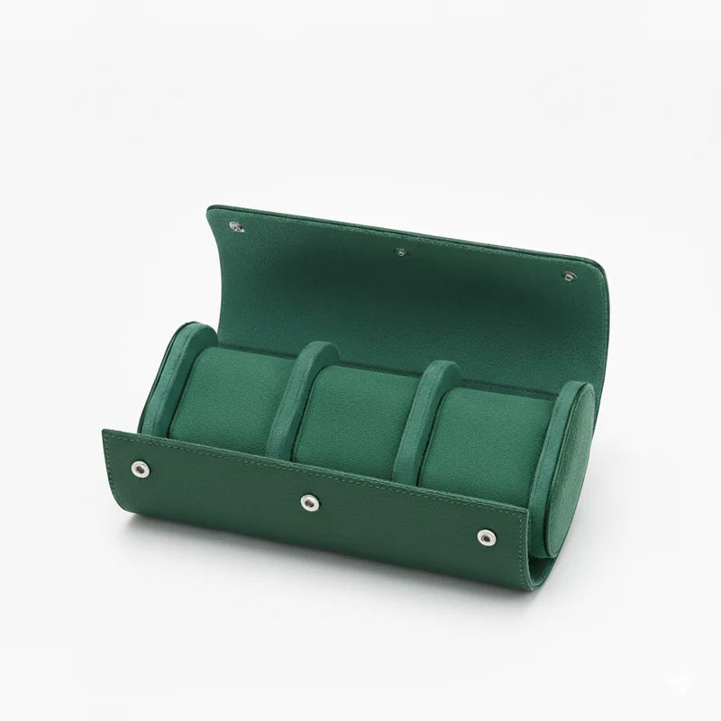 Vantier Premium Green Leather Watch Case – 3 Slots