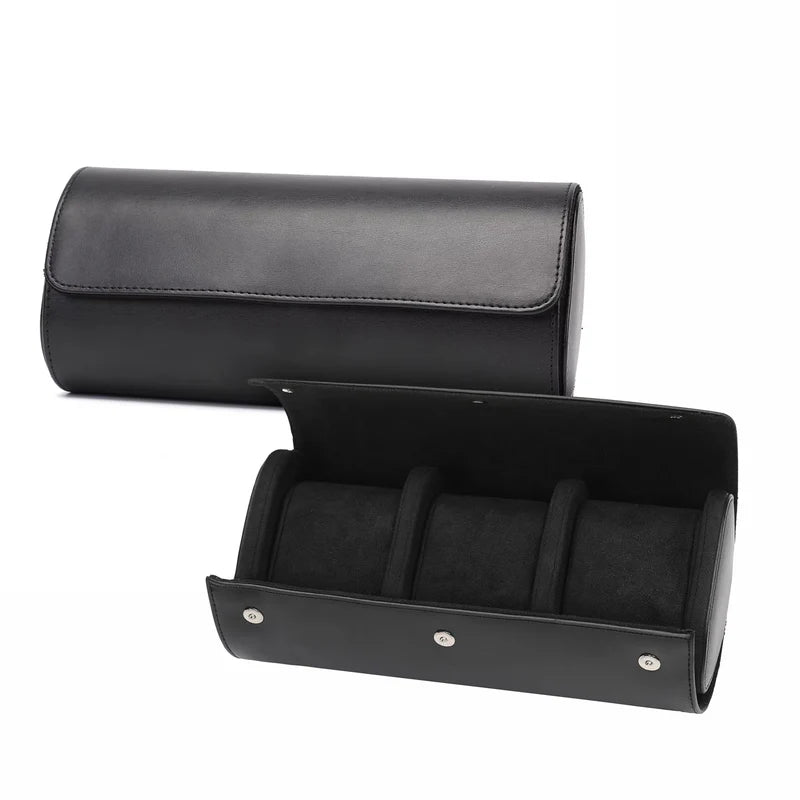 Vantier Premium Black Leather Watch Case – 3 Slots