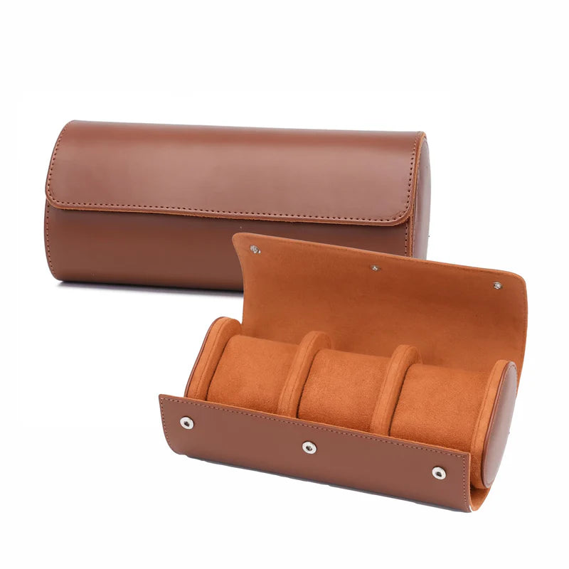 Vantier Premium Brown Leather Watch Case – 3 Slots