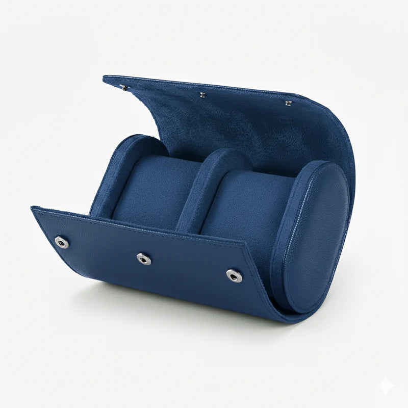 Vantier Premium Blue Leather Watch Case – 2 Slots