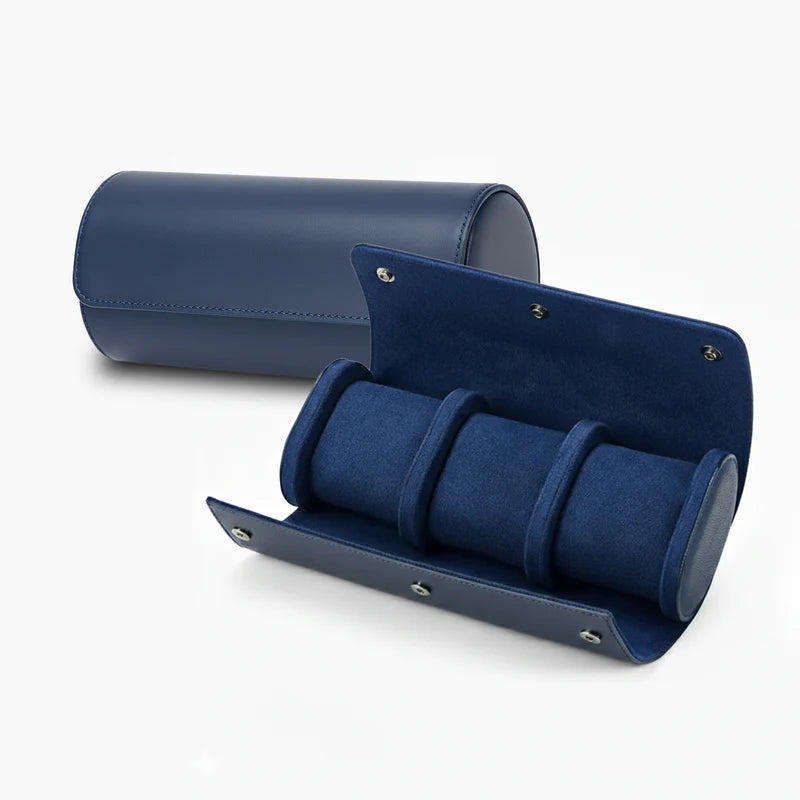 Vantier Premium Navy Blue Leather Watch Case – 3 Slots